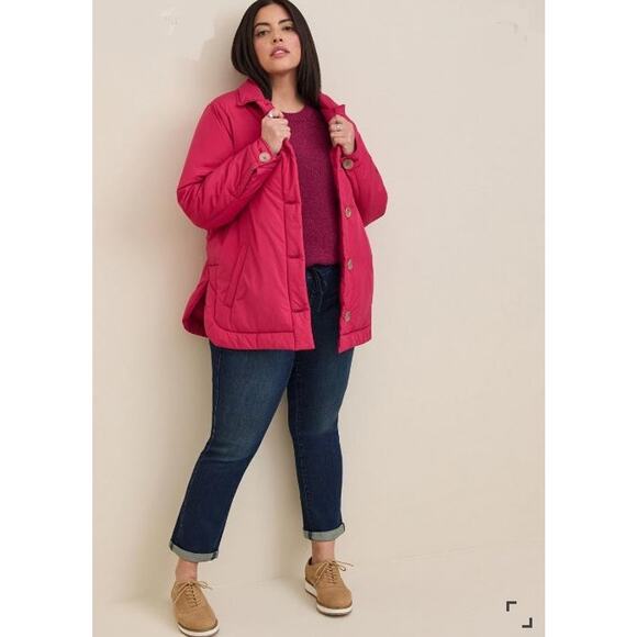 Torrid Jacket Women's 2X Puffer Coat Lightweight Packable Poly Down Pink Red NEW - Picture 3 of 12